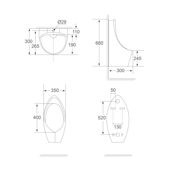 URINAL BOWL SRTUB206 / SRTUB206 Back Inlet